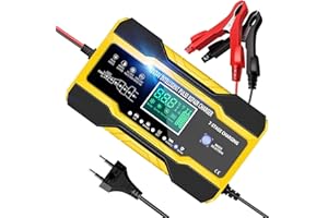 YDBAO Cargador Baterias Coches 10A 12V/24V Automático Inteligente Múltiples Protecciones Cargadores Baterias con LCD Pantalla Táctil Digital para Baterías de Coches, Motocicleta, Barco, etc.