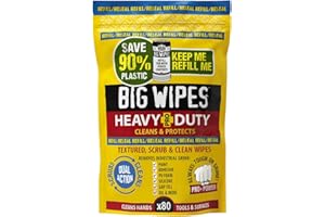Big Wipes Heavy Duty Pro+ Lot de 100 lingettes pour les mains en pochette de recharge texturées double face avec soin de la peau. Ultra efficaces sur la crasse. Produits de nettoyage industriels et