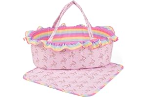 ARTST Baby Doll Bed Set- Portable Bassinet for Dolls up to 53 cm - Handbag for Girl - Includes Blanket, Mattress, Quilt