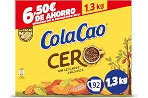 ColaCao Cero, Cacao Soluble sin Azúcares Añadidos, 1,3 kg, 92 Raciones