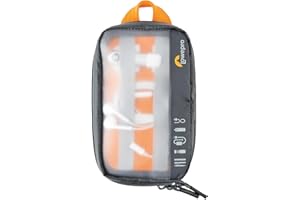 Lowepro GearUp Pouch Mini, Borsa da Viaggio, Cavi, Adattatori, Batterie, Caricabatterie, Chiavette USB, Custodia Accessori Smartphone, Realizzata in Tessuto Riciclato, Grigio