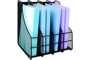 HIHOBDAY Metal Mesh Magazine File Holder, 4 Compartments File Organizer Magazine Holders For Desk, Office Desk Magazine File Book Rack Holder, Magazine Organizer Metal File Rack For Home Office School
