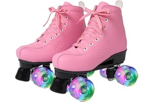 KELODO Rollschuhe für Kinder und Erwachsene, Klassische Rollschuhe für Frauen und Mädchen mit 8 Glänzend Rädern, ABEC-7 Kugellager komfortable PU Leder Roller-Skates, für innen und aussen