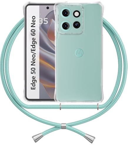 Custodia Collana per Cellulare Compatibile con Motorola Moto G62 - Cover Silicone TPU Protettiva Trasparente - Custodia indossabile per Collo - Case a Tracolla con Cordina, Verde