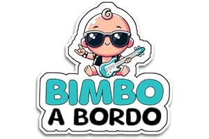 BRATIKI Bimbo a Bordo per Auto, Bambino Rockstar 16 x 16 cm, Baby on Board Adesivo Auto, Adesivo Bimbo a Bordo per Auto Resistente agli UV e Impermeabile, Bambini Sticker Adesivo Auto