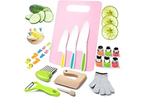 LETTO & TAILOR Kit Cuisine Enfant - 25 Pièces, Couteau Enfant, Ustensiles Cuisine pour Enfants, Couteaux Montessori, Gants de Protection, Planche à Découper, Idéal pour Petits Chefs
