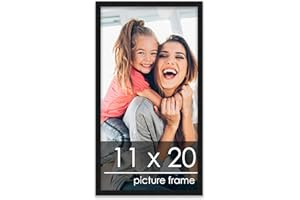 Poster Palooza 11x20 Frame Black Solid Wood Picture Frame | 0.75 Inch Moulding Width | Includes UV Acrylic Plexiglass, Foam Board Backing & Hanging Hardware