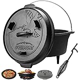 Overmont Dutch Oven Feuertopf Gusseisen Kochtopf für Garten Lagerfeuer Camping Größe M