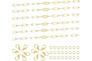 ALEXCRAFT 16 Feet Link Chain, Gold Chains, Crafts, Stainless Steel Chain, Sold by the Metre, Necklaces with 12 Lobster Clasps and 24 Jump Rings for DIY Jewellery Making, Gold (6 mm)