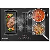 AMZCHEF Induction Plate with Integrated Extractor, 7200W Induction Plate 4 Zones, 650m&sup3;/h Hob2Hood Automatic Ventilation, 9 P