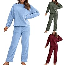 Herren Schlafanzug Winter Set - Fleece Pyjama Mit Rundhals Und Hose