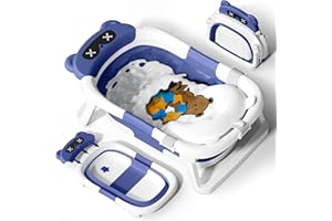 COOSEYA Vaschetta Bagnetto Neonato, Vasca Neonato Bagnetto Per Neonati Pieghevole Essenziale Per Il Neonato Con Cuscino (0-18 Mesi), Regalo Ideale Per Neonati E Bambini Portatile Salva Spazio,Blu navy