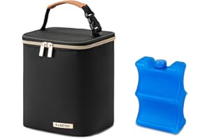 Breastmilk Cooler Bag, BABEYER Insulated Baby Bottle Bag with Ice Pack for 4 Bottles up to 120ml- 270ml, Perfect for Daycare Travel Nursing Mom,Black