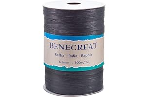 BENECREAT 300m/328 Yards 6.5mm de largeur fil de raphia fil de raphia papier artisanat ruban d'emballage ficelle pour festival cadeaux de Noël bricolage décoration et tissage, noir