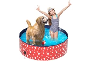 Foldable Paddling Pool for Dog, Luckits Pet Paddling Pool Portable PVC Large Bathing Tub Non-Slip Kiddie Pool Scratch-Resistant Foldable Dog Pool for Cats Dogs Pets Kids Indoor Outdoor