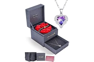 IMMORROSA Ewige Rosen mit Violetter Edelstein-Halskette, Konservierte Rosa Geschenkbox mit Halskette, Forever Rose Geschenk für Ehefrau, Mutter, Valentinstag, Geburtstagsgeschenk Weihnachten, Jubiläum