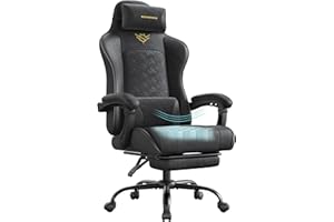 SONGMICS Sedia Gaming, Sedia da Ufficio Scrivania, Ergonomica, Seduta con Molle, Poggiapiedi, Braccioli con Meccanismo Sincronizzato, Nero Inchiostro OBG079B01