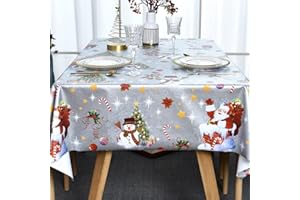 Plenmor Christmas Table Cloth Wipe Clean Christmas Tablecloth Xmas Sliver PVC Plastic Wipeable Waterproof Rectangular Table Cover Decoration for Festive New Year Kitchen Picnic (137 x 185 cm)