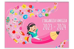 ÏMPRÜM L'organizza Famiglia,Calendario 2023 da muro,Calendario 2023 2024 da parete con planner mensile, 16 Mesi da Settembre 2023 a Dicembre 2024, 100 Stickers per l'organizzazione familiare (Azzurro)