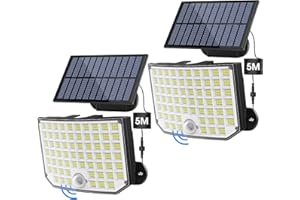 Ortiny Faro LED Esterno con Pannello Solare, 256 LED 3Modes Faretto Led da Esterno Solare con Sensore di Movimento Impermeabile IP65 Luce Solare LED Esterno da Terra, Giardino 5M Cavo 2 Pezzi