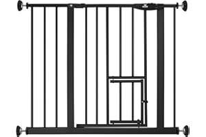 KIDIZ® Kratka ochronna na drzwi, kratka schodowa, kratka dla dzieci | z drzwiami dla psów i kotów, zwierząt domowych | bez wiercenia | możliwość rozbudowy | możliwość łączenia ze śrubami Y |