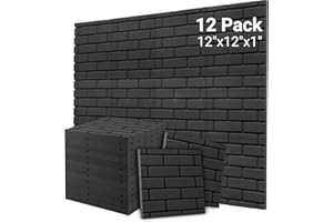 Topnaca Sound Proofing Panels, Brick Shaped Soundproofing Foam Panels, 12 Pack Acoustic Wall Panels for Room, Podcast, Recording, Studio Treatment 12” X 12” X 1”