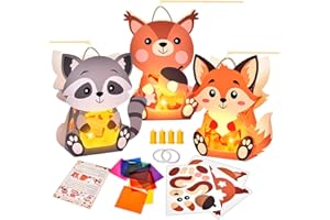 Herenear 3 Farolillos Caseros para Niños, Linterna de San Martín, Linternas en Forma de Zorro, Ardilla y Mapache con Palos, Desfile de Farolillos para Niños y Niñas de 3, 4, 5, 6, 7, 8 años