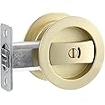 PATIKIL Round Recessed Door Lock with Color Coded Indicators, Pocket Door Lock 2 3/8" Backset Hardware for 1 3/8" to 2 3/16" Thickness Door for Privacy Pocket Door, Gold