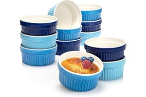 COM-FOUR® 12x Piatto soufflé - ciotola in ceramica per creme brulee - piatto a prova di forno - 270 ml ciascuno - in diverse tonalità di blu