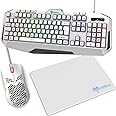 AWD-IT Nebula V2 Gaming Bundle 7 Colour LED RGB Keyboard with Pulsing Mouse and Mat Combo Kit (White)