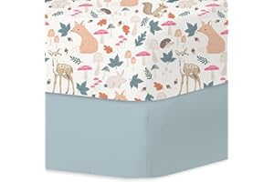 Little Grape Land 2er Pack Spannbettlaken Babybett 70×140 cm – Mikrofaser, weich & atmungsaktiv, Rundumgummi, pflegeleicht, Waldfreunde / Nebelblau