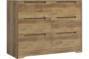 HOCSOK Cómoda con 6 Cajones, Cómoda Dormitorio, Aparador Muebles de Cajones, Mueble Auxiliar Almacenamiento para Dormitorio Pasillo Salón, Madera
