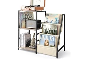 Bikoney Record Player Stand, End Table with 3-Tier Vinyl Record Storage, Record Player Table Up to 200 Albums, Turntable Stand for Vinyl Records, Vinyl Record Holder Cabinet for Living Room (White)