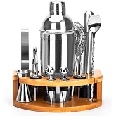 AOKITO Cocktail Shaker Set 12 Pieces, Cocktail Shaker 750 ml Stainless | Bartender Kit Complete with Bamboo Stand &amp; Recipe Bo