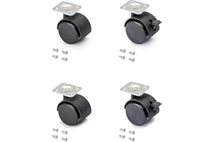 Emuca - Pack of 4 black swivel castors for furniture (2 with brake and 2 without brake) 40mm diameter with fixing plate and ball bearings