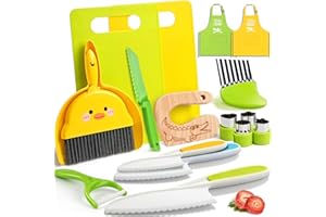 EURYUNG Zestaw noży kuchennych dla dzieci do prawdziwej kuchni - 16 sztuk noży bezpieczeństwa dla dzieci do krojenia i pieczenia owoców lub warzyw | Montessori zestaw kuchenny dla dzieci