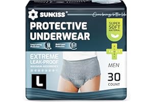SUNKISS Męskie spodnie z nietrzymaniem moczu, jednorazowe spodnie dla dorosłych, pieluchy męskie o maksymalnej chłonności, szare, rozmiar L, 30 sztuk, 1 opakowanie