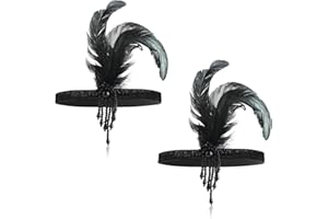 ElevateTech 1920s Flapper Headpiece, 2 Pcs Feather Headband Bling Rhinestone Hair Accessories Head Wear 20s Hair Costume