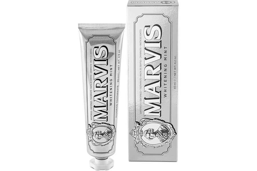 Marvis Pasta de dientes blanqueante de menta, 85 ml, gel dentífrico para un blanqueamiento natural, pasta dental refrescante 