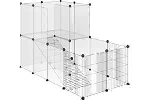 PawHut Recinto Modulare per Conigli, Cincillà e Porcellini d'India, Box per Animali di Piccole Dimensioni, 27 Pannelli Acciaio e Resina