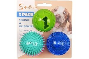 Sundrawy Conjunto de Juguetes Interactivos para Perros - Incluye 2 Bolas Que Chirrían y 1 Bola Dispensadora de Premios - Ideal para Cachorros y Perros Medianos