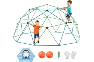 VEVOR Dôme d'escalade Géométrique 305 cm, Cage à Grimper avec Filet Pieuvre et 2 Ballons de Basket, Cage à Écureuil Solide avec Capacité de Charge de 453 kg, Aire de Jeux d'Extérieur, Arrière-Cour