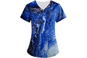 HKUOPW Cute Scrubs Uniforms for Women Uniform Ideal for Nurse Dog Cat Printed Medical Healthcare and Beauty Tunics Tops Animal Uniform Doctor Shirts, L