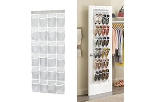 ONTHIS 24 Pockets Over Door Shoe Organizer, Hanging Shoe Holder Back of the Door Organiser Tidy Hanging Shoe Storage Organiser Foldable Transparent Shoe Hanger, Light Grey