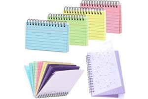 ZFISH 6 Packs Index Cards, 300 Sheets Multicoloured Flash Cards, Lined Revision Cards with Clearly PVC Covers, Spiral Bound Colour Record Cards for Kids Adults Office Meeting, School Learning