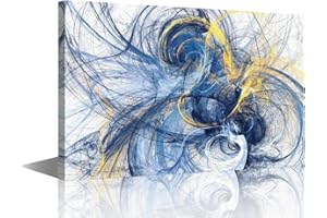 GENERIC Abstract Blue and Yellow Color Artistic Pattern Canvas Wall Art Dynamic Painting Minimalist Art Framed Print Ready to Hang for Living Room Bedroom Bathroom Home Wall Decor 16x24inch