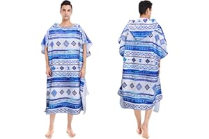 Queenshin Mikrofaser Badeponcho Strandponcho Damen & Herren - Handtuch Surf Poncho mit Kapuze für Erwachsene Strand Umziehhilfe - Ultraleicht Schnelltrocknend Blaue Boho (105x90cm)