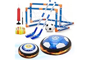 OLUTULA 3-in-1 Hover Hockey Football Set, USB Rechargeable LED Hover Ball, 2 Goal Bumpers & 6 Bowling Balls, Air Floating Sports Game for Indoor & Outdoor, Great Gift for Kids (Ages 6-12)