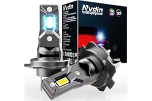 Nvdin bombillas h7 led 26000lm, lámpara para faros de coche y moto, muy compacto y montaje directo, tamaño halógeno 1:1, kit de luces de 12v para luces largas o cortas, 6000k blanco fuerte