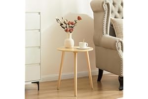 YOUDENOVA Drewniane stoliki pomocnicze, okrągłe, Ø 42 x 52 cm, stolik do salonu, stolik nocny z tacą, stolik do sofy, stojak na kwiaty, wytrzymały, naturalny, YDET005